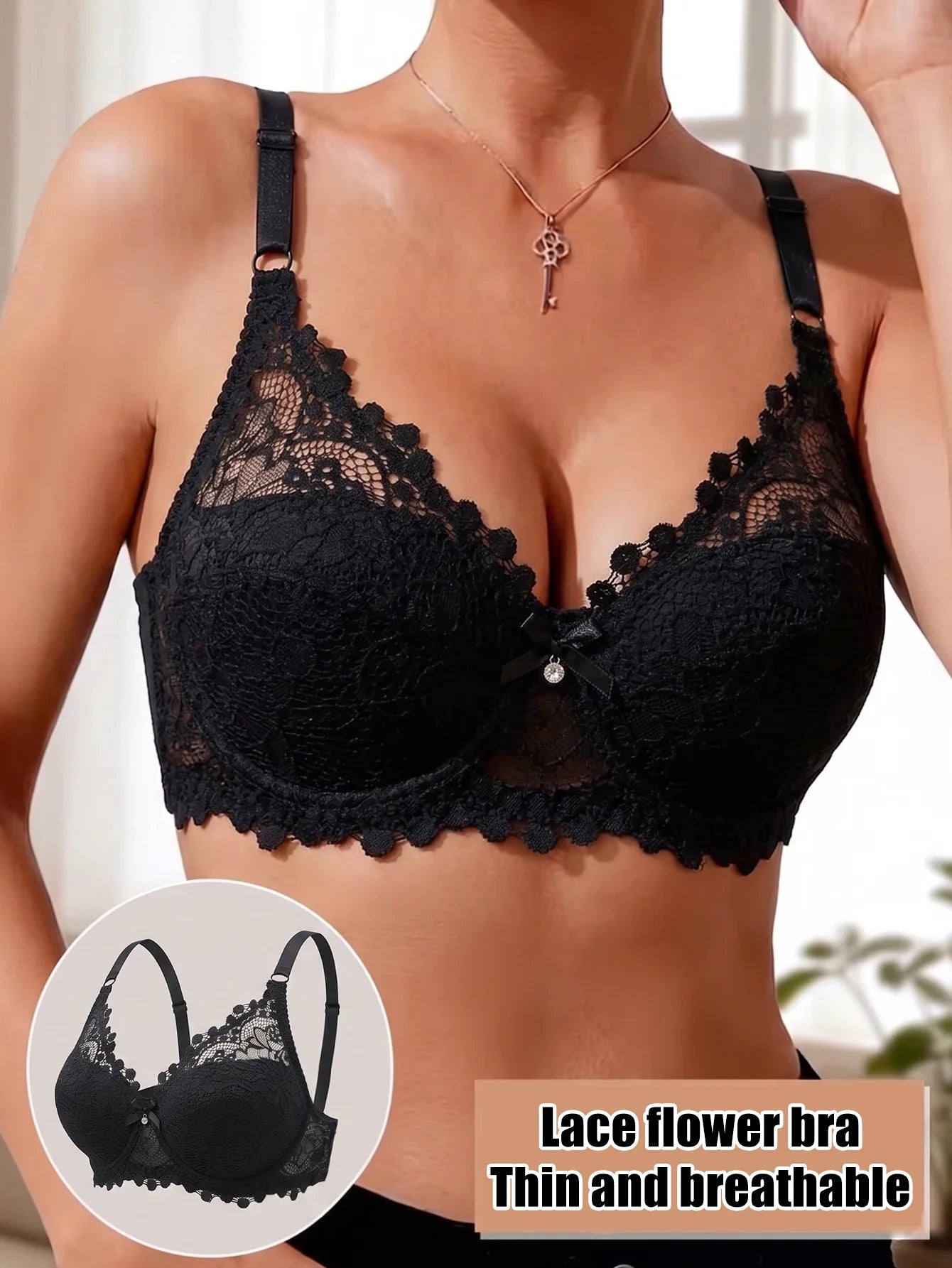 Women Floral Lace Push Up Bra Thin Breathable Full Coverage Brassiere Elegant Mesh Lace Lift Support Underwire Sexy Lingerie