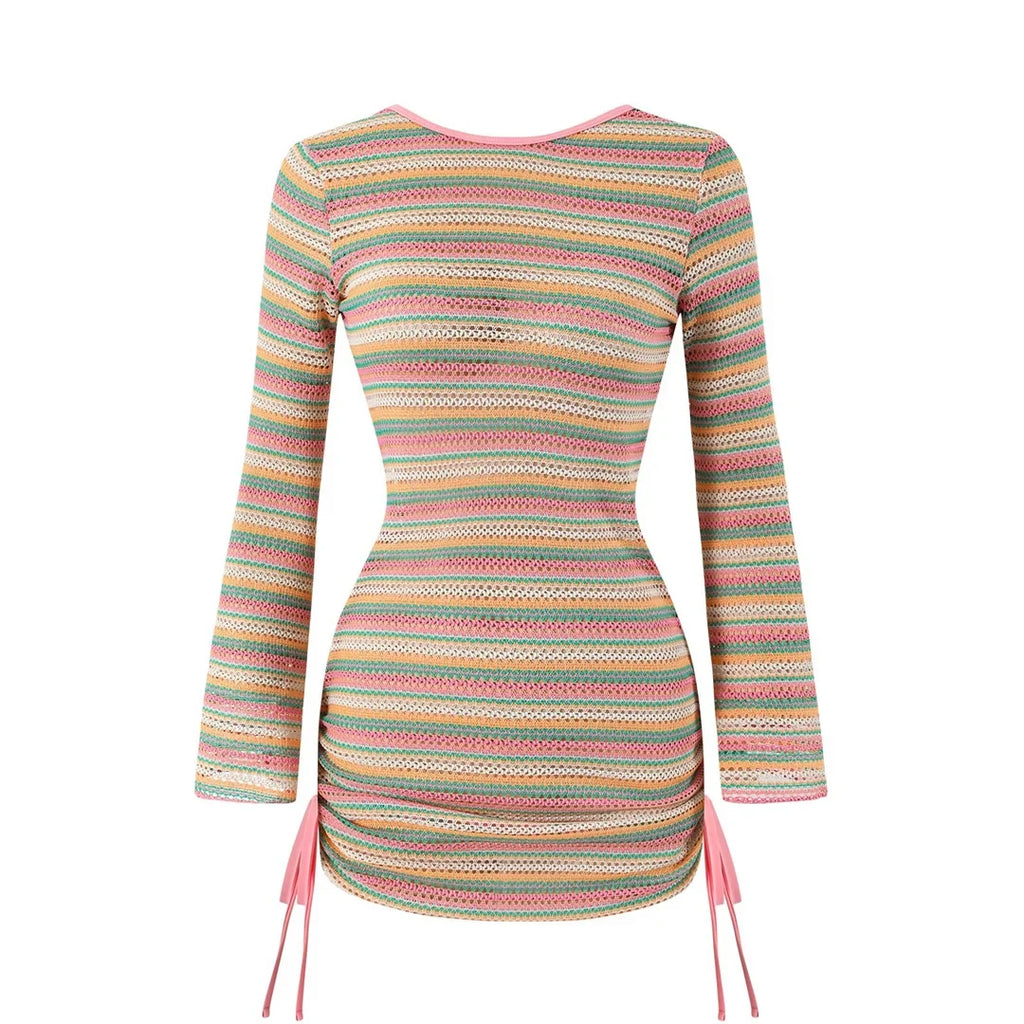 S - XL Striped Long Sleeve Cover Up Bikini Female Swimsuit Women Swimwear Bather Bathing Suit Swim Three-pieces Bikini set K8128