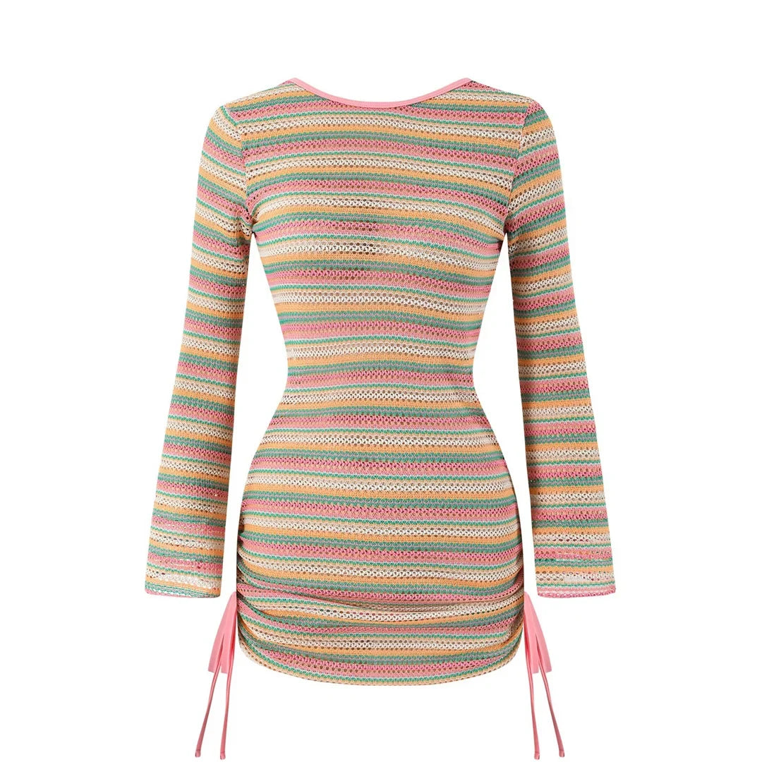 S - XL Striped Long Sleeve Cover Up Bikini Female Swimsuit Women Swimwear Bather Bathing Suit Swim Three-pieces Bikini set K8128