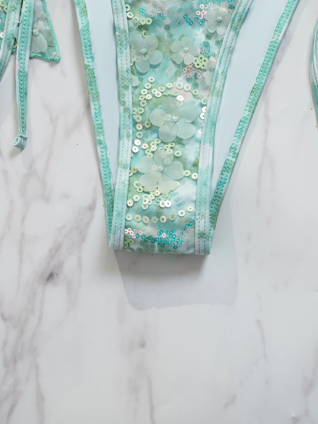 DEKA Summer Sequins Floral Halter Bikini Women's Sexy Backless Swimwear with Tie Detail Summer Strappy Two Piece Bathing Suit
