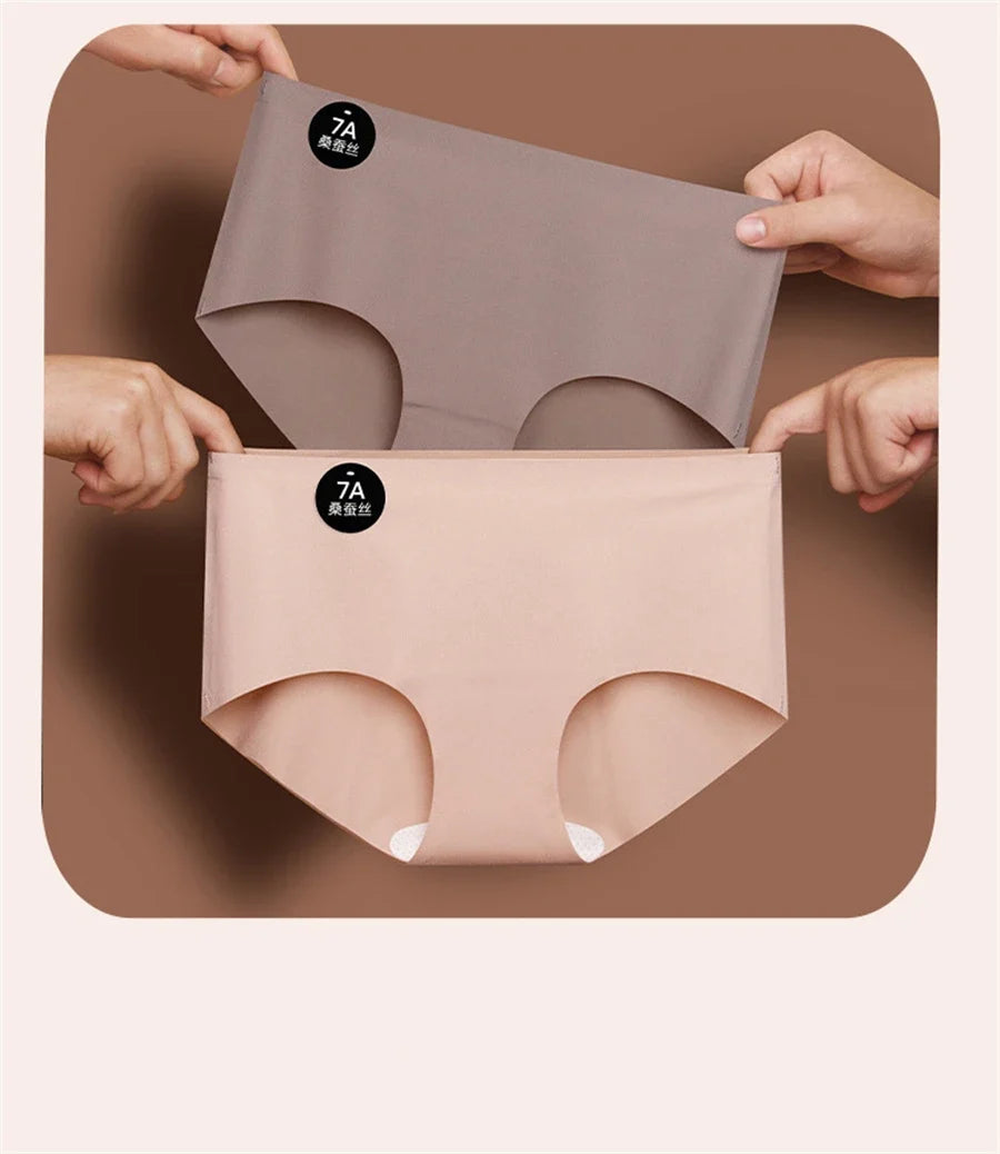 5PCS Seamless Mulberry Silk Underwear Ultral Thin Women's Panties Sexy High Elastic Invisible Briefs Soft Underpants Lingerie