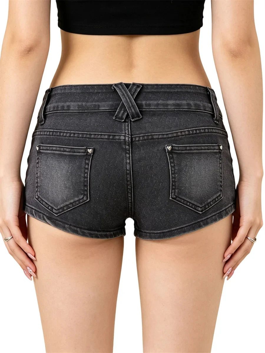 Fashion Women's Mini Denim Shorts with Pockets Skinny Low Rise Jean Shorts for Daily Club Y2K Sexy Hot Short Pants Summer