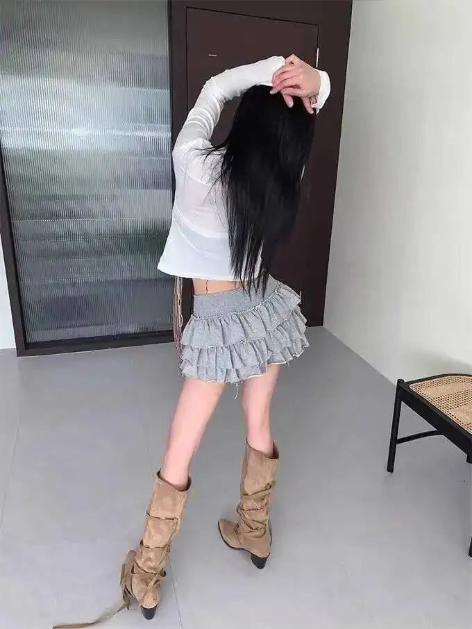Sweet And Spicy Ballet F-length Skirt With Elastic Waist And Lace Hem Flared Cake-aped Ort Skirt For Young Women 8PO5