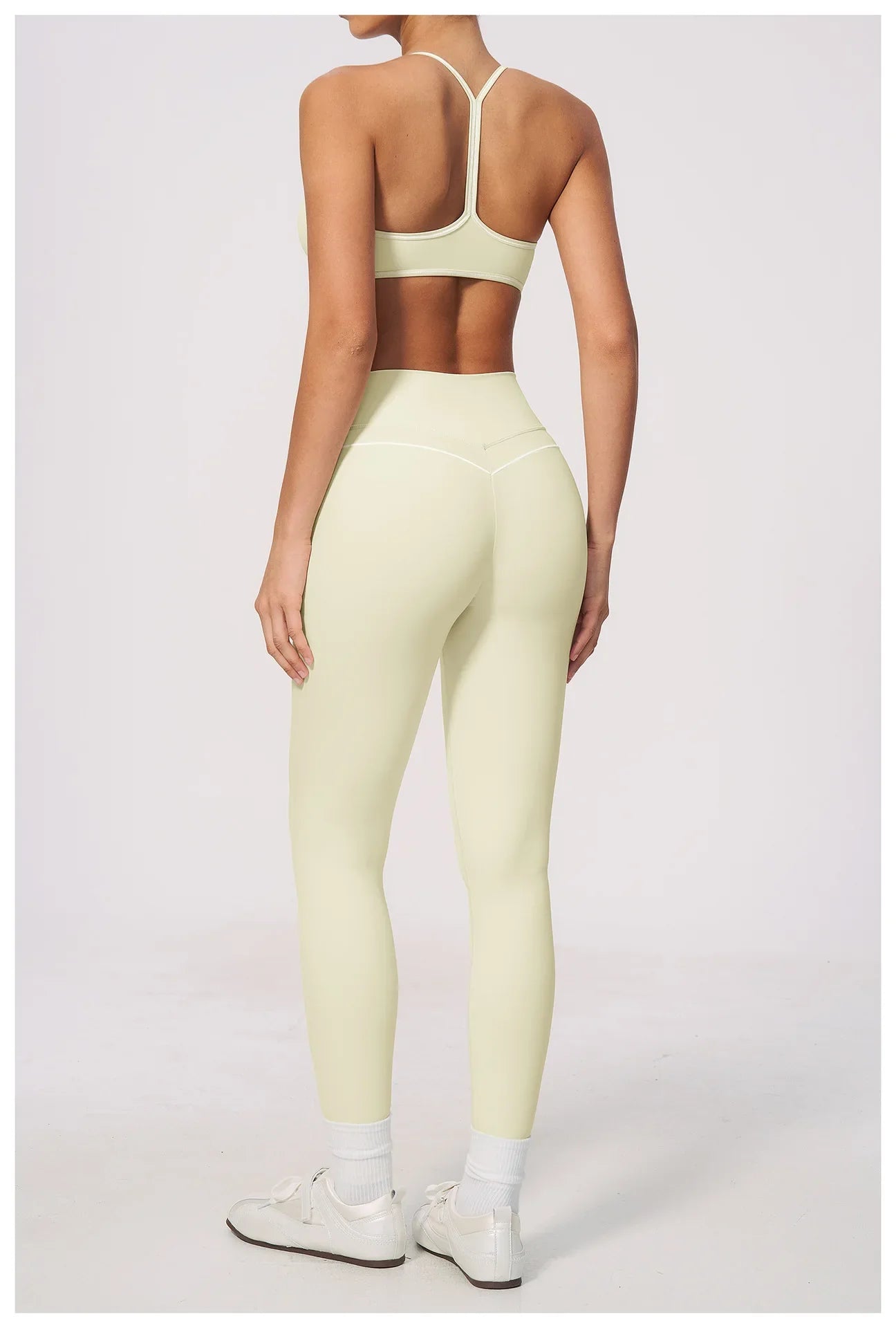 New Yoga Suit Women Color Blocked V-neck I Shape Sports Bra Fitness Clothes Summer Tight Running High Waist Leggings Tracksuit