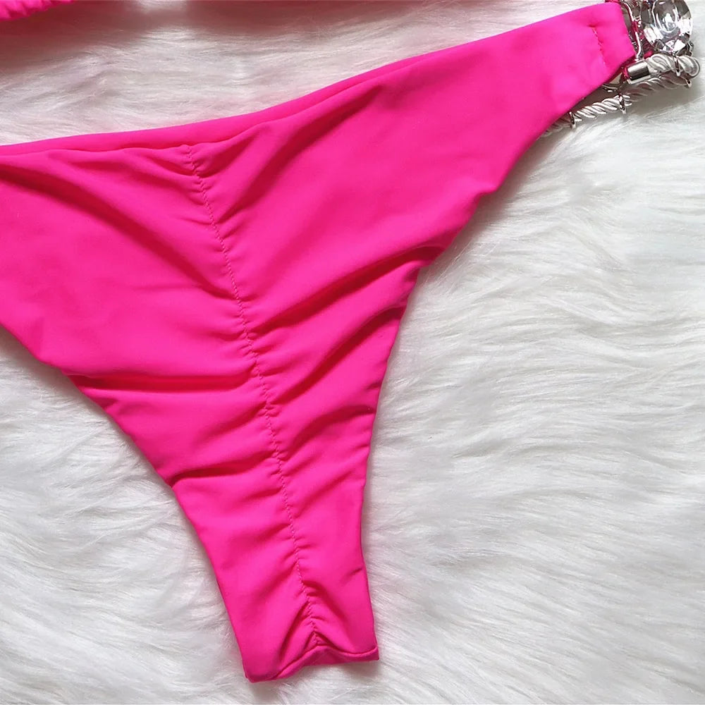 DEKA Diamond Bikini Set Brazilian Rhinestones Halter Women Swimwear Female Swimsuit Two-pieces Bikini Bather Bathing Suit Swim