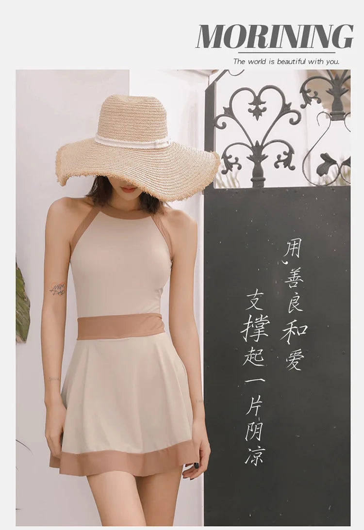 New Super Fairy Skirt-style One-piece Waist-covering Belly Slimming Conservative Steel Support Gathered Swimming Suit