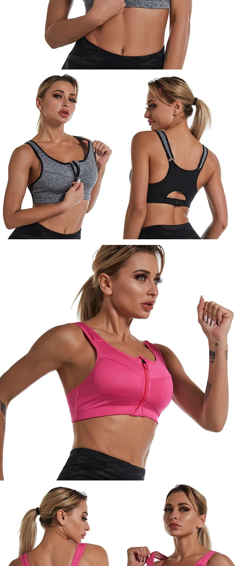 Sports Bra Women Front Zipper Push Up Gym Jogging Crop Tops Female Yoga Fitness Shockproof Vest Sujetadores Sport Bras for Women