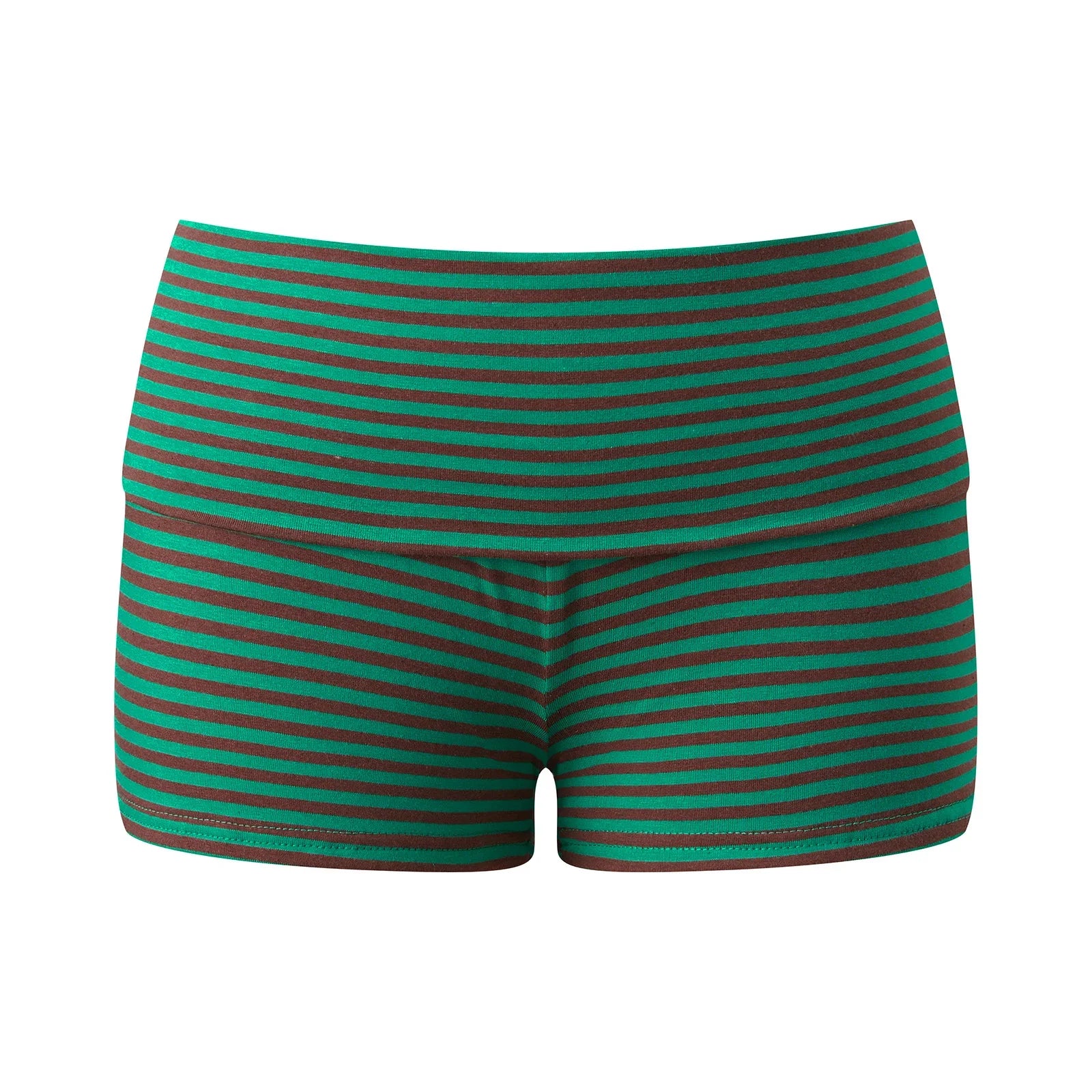 Women's Fold Over Mini Shorts Summer Fashionable Causal High Waist Bodycon Skinny Shorts Striped/Solid Color Short Pants