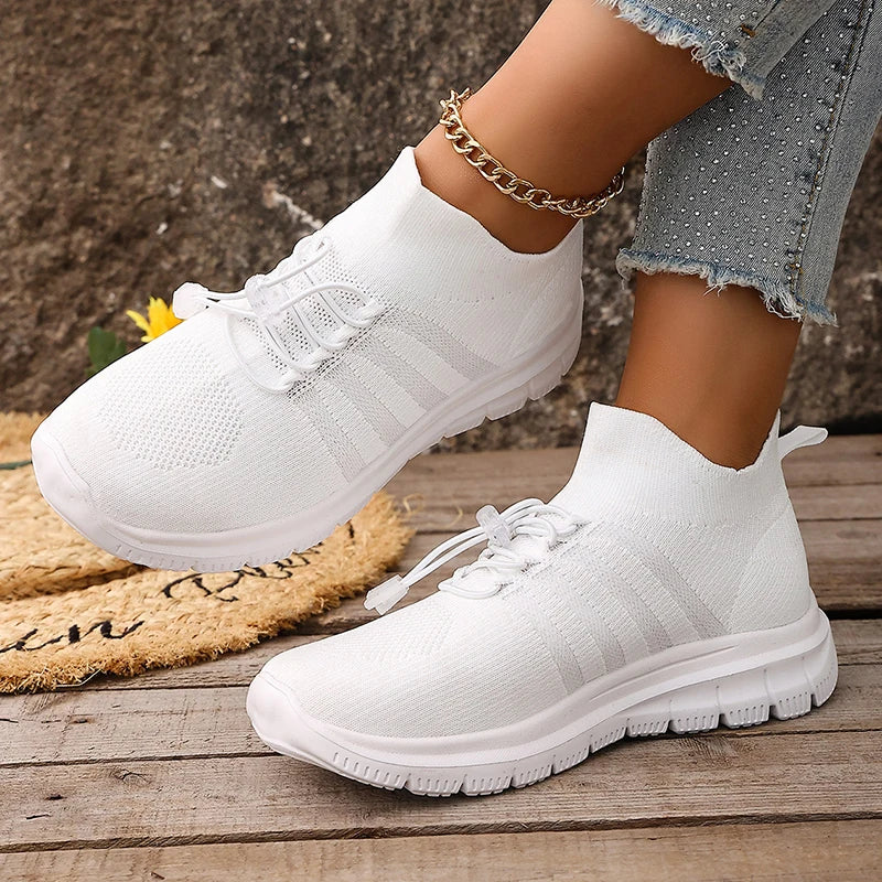 Breathable White Sport Sneakers Women Plus Size 43 Mesh Platform Running Shoes Woman 2026 Soft Thick Sole Walking Shoes Ladies