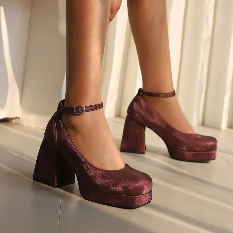 2026 Spring Style Suede Women's Thick-Soled High Heels with Ankle Buckles Women's High Heels Sizes 34 - 48