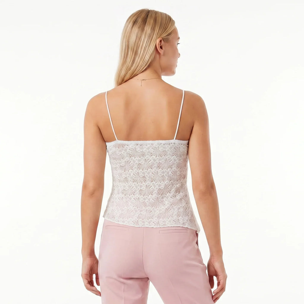 Women’s Spaghetti Strap Tank Tops Summer Sleeveless Tie Split Front Lace Sheer Vest Retro Sexy Corset Streetwear