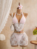 Sexy Black Mesh Shorts 3 Piece Bikinis Sets  2026 Women Pearls Push Up Tassel Bra Swimsuit Beach Holiday Bathing Suit Swimwear
