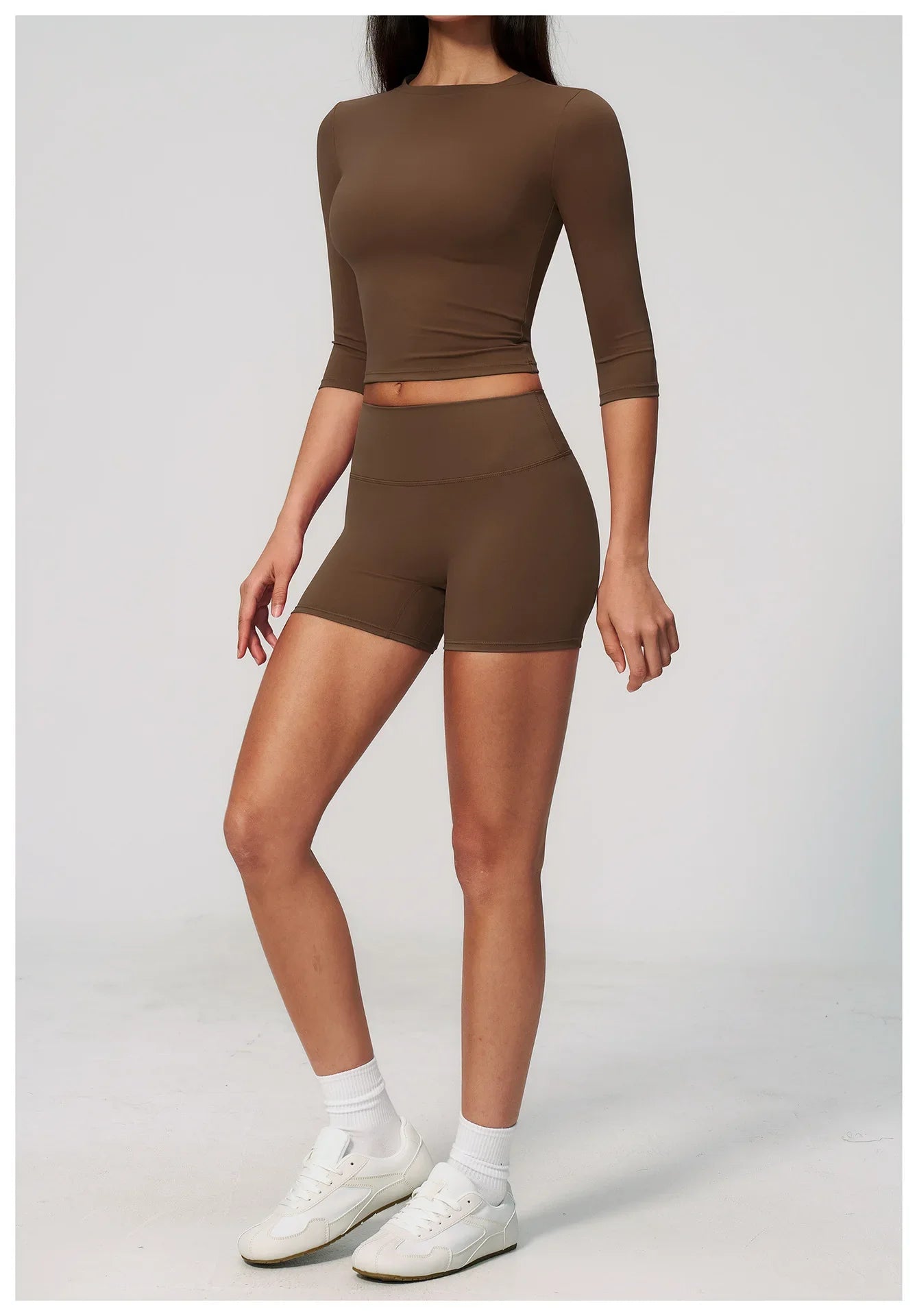 Yoga Sets Women Half Sleeve O Neck Slim Sports T Shirts High Waist Short Fitness Suit Outdoor Gym Running Workout Tracksuit