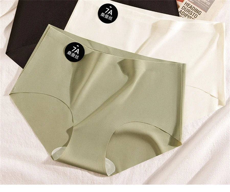 5PCS Seamless Mulberry Silk Underwear Ultral Thin Women's Panties Sexy High Elastic Invisible Briefs Soft Underpants Lingerie