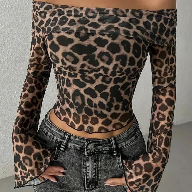 Autumn Women's T-shirt New Streetwear Fashion Long Sleeves O-Neck Tees Sexy Leopard Backless Female Versatile Knitted Clothing