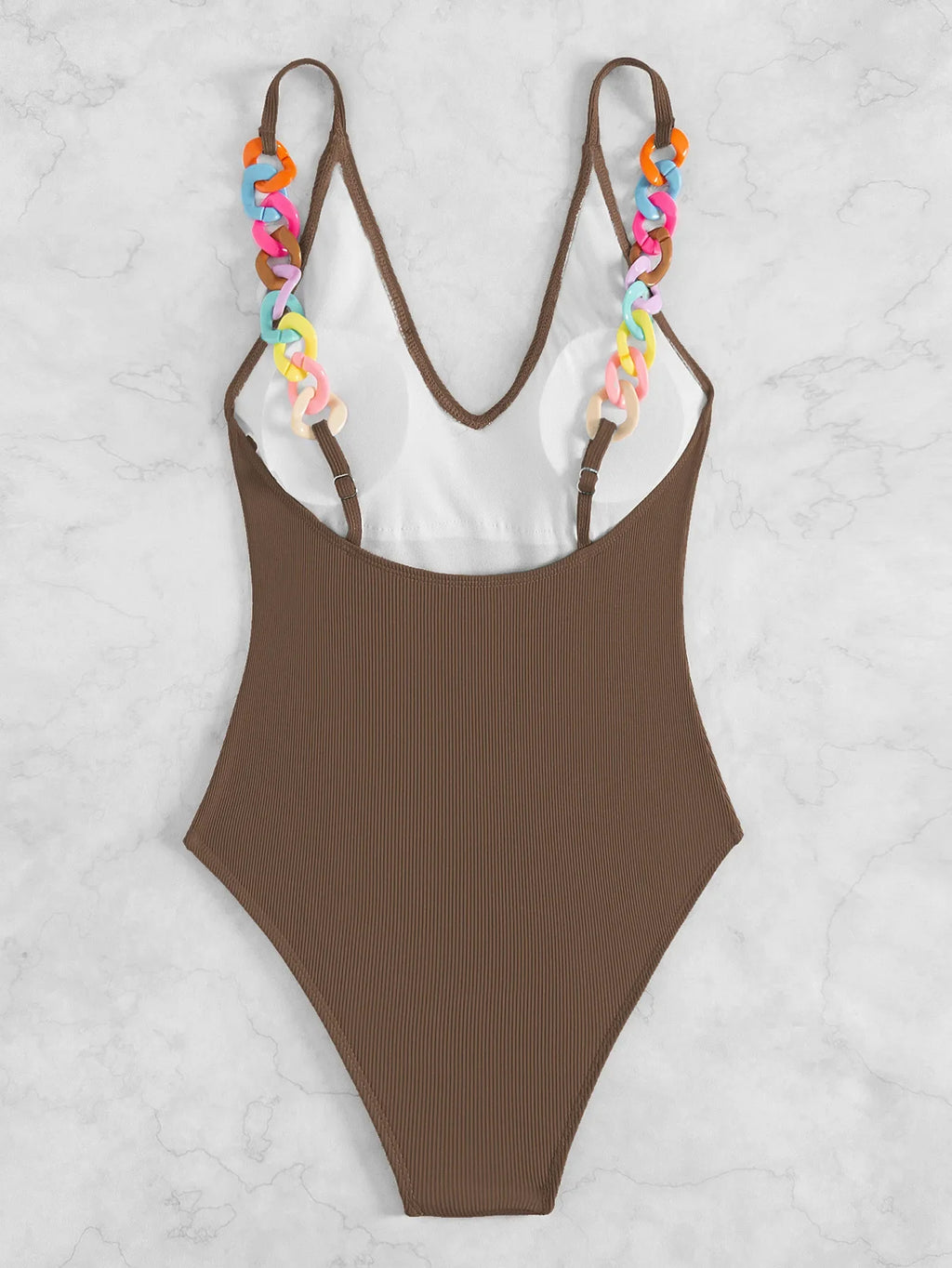 3 Colors Sexy One Piece Swimsuit Swimwear Women Deep V-neck Colorful Chain Solid Bathing Suit Beachwear 2026 New Bikinis Mujer