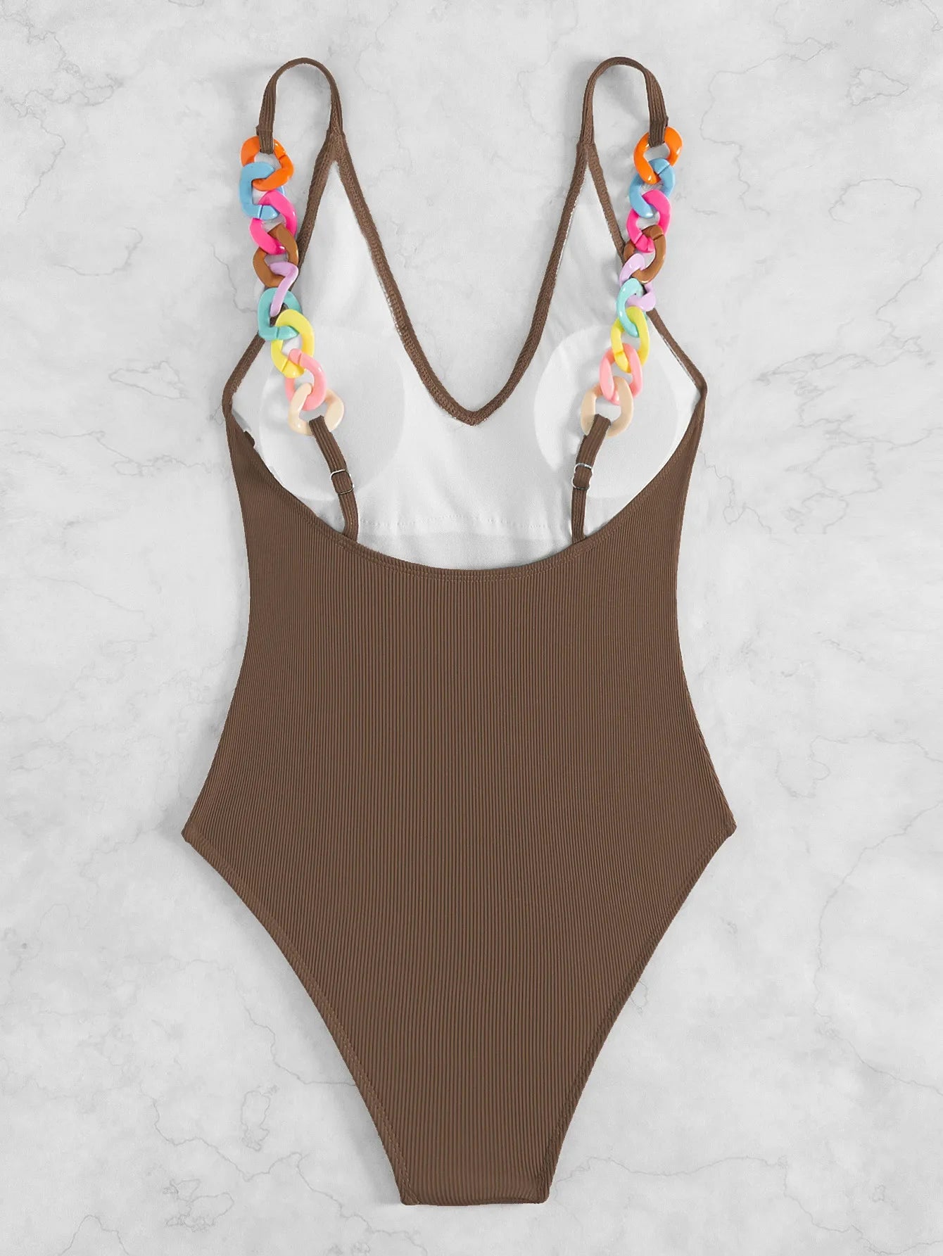 3 Colors Sexy One Piece Swimsuit Swimwear Women Deep V-neck Colorful Chain Solid Bathing Suit Beachwear 2026 New Bikinis Mujer