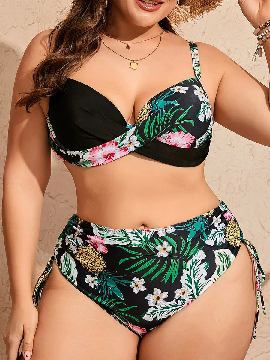 2026 Large Plus Big Size Swimsuit Women Floral Push Up Bikinis High Waist Strappy Swimwear Female Bathing Swimming Swim Suit 5XL