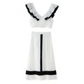 Women's Contrast Color V-Neck Ruffle Top And Skirt Women White Ruffle Trim Crop Top Skirt Casual Summer Outfit Pure Desire 0U19