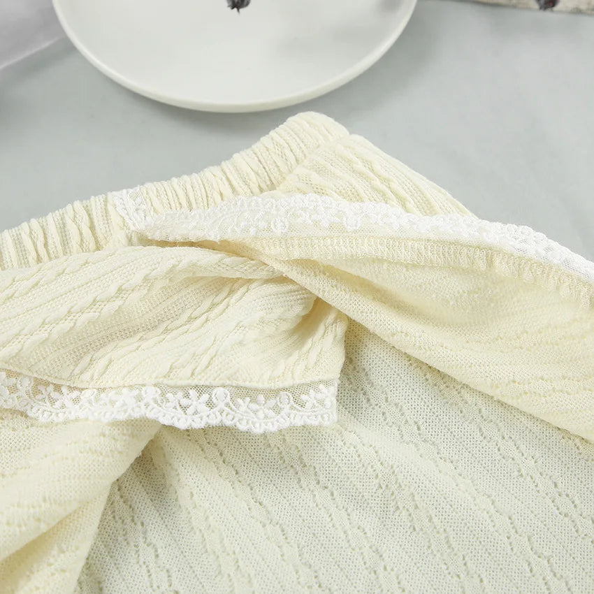 Lace Trim Ruffle Hem U-Neck Strap Cable Textured Cami & Casual Shorts Loungewear Summer Pajamas Set Women Sleepwear