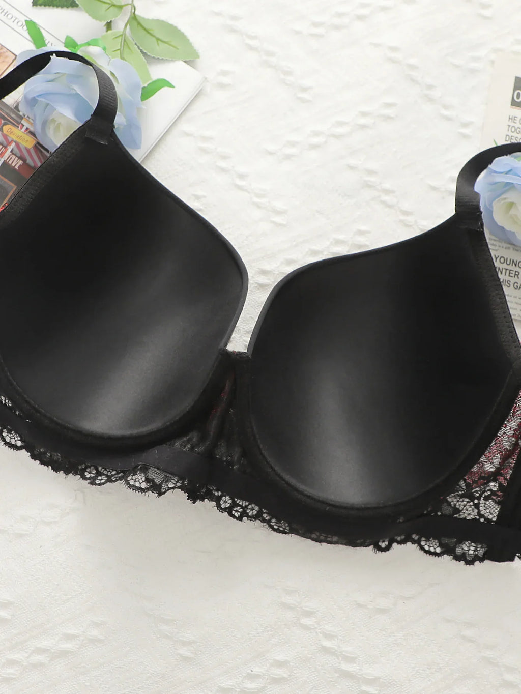 Women's Sexy Oversized Lingerie With Half Cup Pull-up Gathered Black And Red Lace Design Suitable For Plump Women 90D-110D B2387