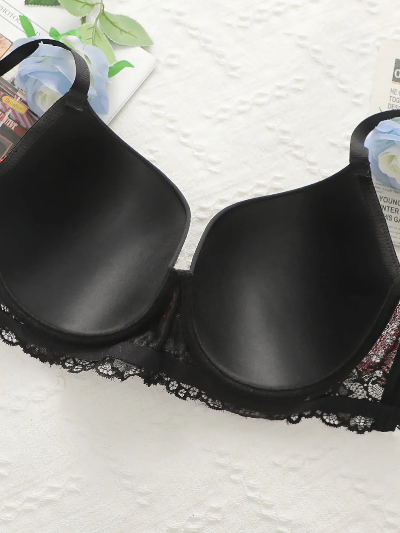 Women's Sexy Oversized Lingerie With Half Cup Pull-up Gathered Black And Red Lace Design Suitable For Plump Women 90D-110D B2387
