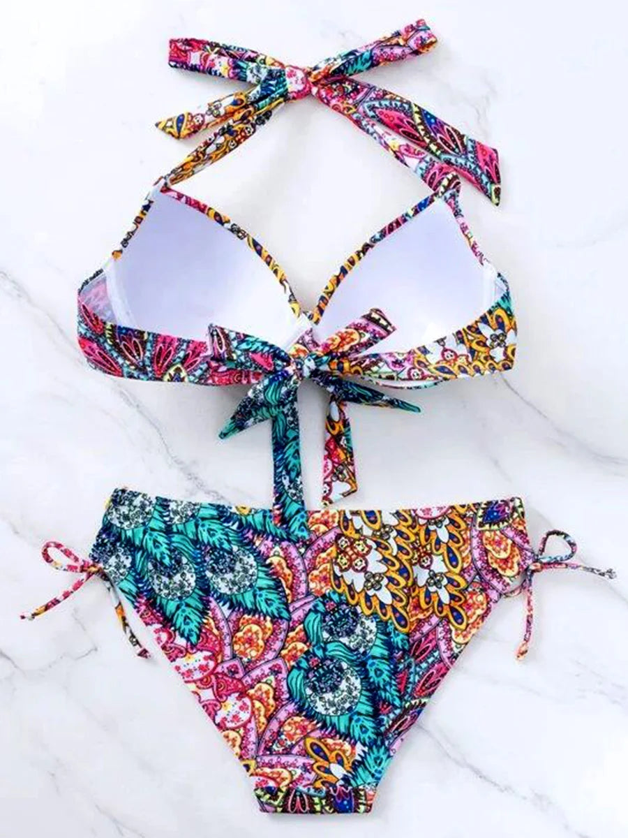 S- XL Printed Underwired Bra Cup Bikini Female Swimsuit Women Swimwear Two-pieces Bikini Set Push Up Bather Bathing Suit Swim