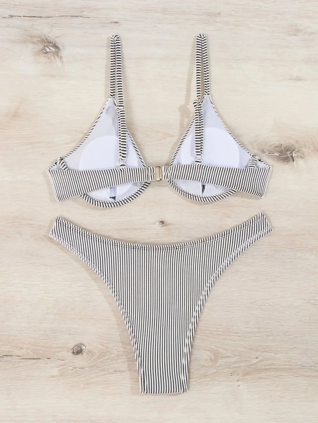 2026 New Women's Underwire Bikini Set,solid Color 2-piece Pit Striped Swimsuit,Fashion Sexy V-neck Bathing Suit with Chest Pad