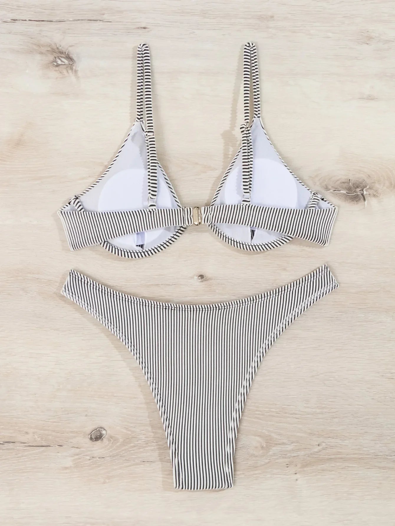 2026 New Women's Underwire Bikini Set,solid Color 2-piece Pit Striped Swimsuit,Fashion Sexy V-neck Bathing Suit with Chest Pad