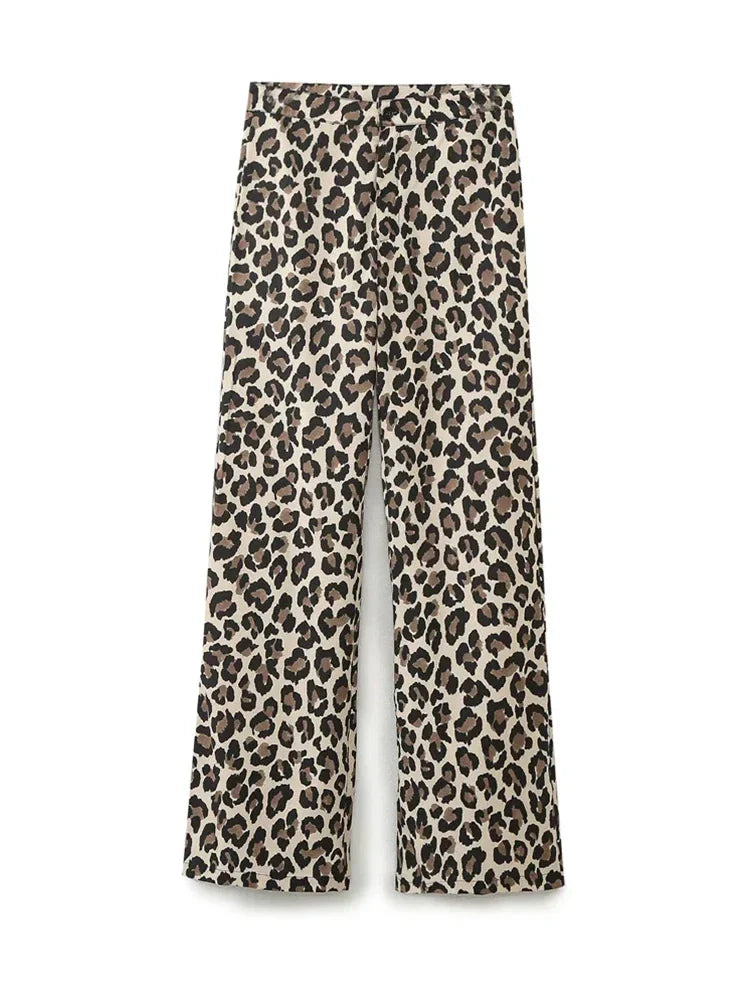 Foridol Leopard Print Wide Leg Long Pants Women Spring Summer Straight Fashion New Pants Zip Casual Female Pantalones 2025