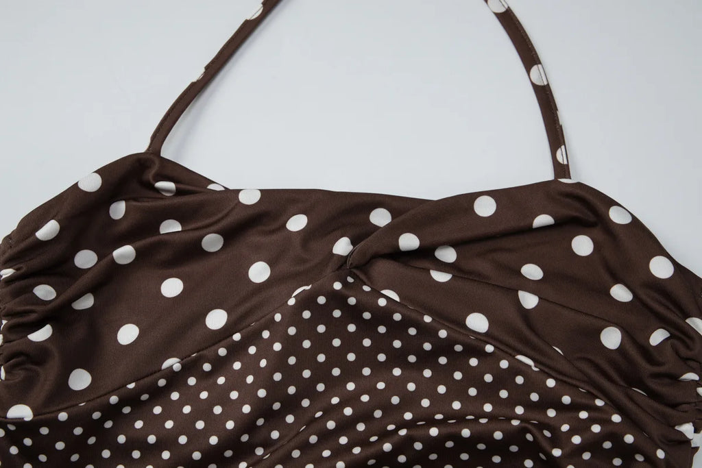 FDYOUI Y2K Polka Dot Tank Tops Streetwear Women Sexy Halter Neck Sleeveless T-shirt Brown Camisoles 2026 Summer Backless Corset