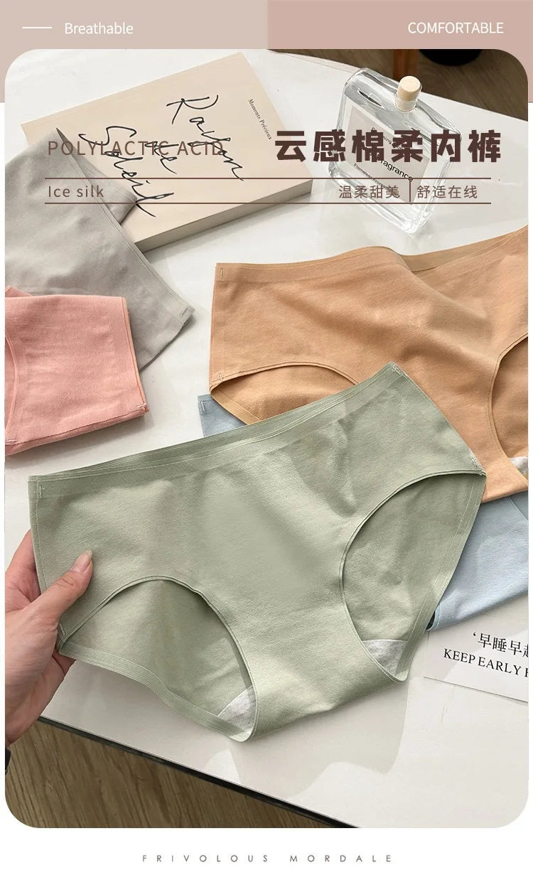 Pure cotton seamless underwear for girls mid-waist sweat-absorbent, breathable and anti-bacterial cotton crotch sports briefs