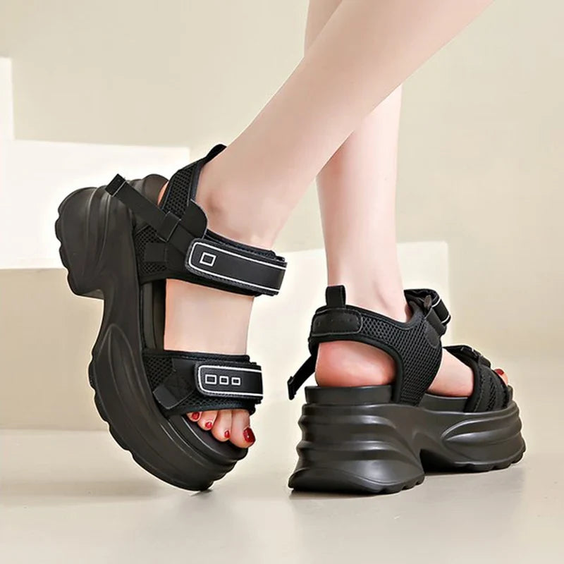 Silver Chunky Platform Sandals for Women Summer Wedge Heels Sport Sandals Woman Comfortable Thick Bottom Casual Sandles Female
