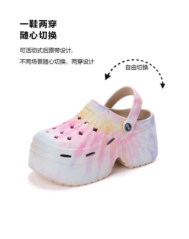 Leopard Platform Clogs for Women Closed Toe Chunky High Heel Sandals Woman New Summer Street Beach Slides Girls Fashion Slippers