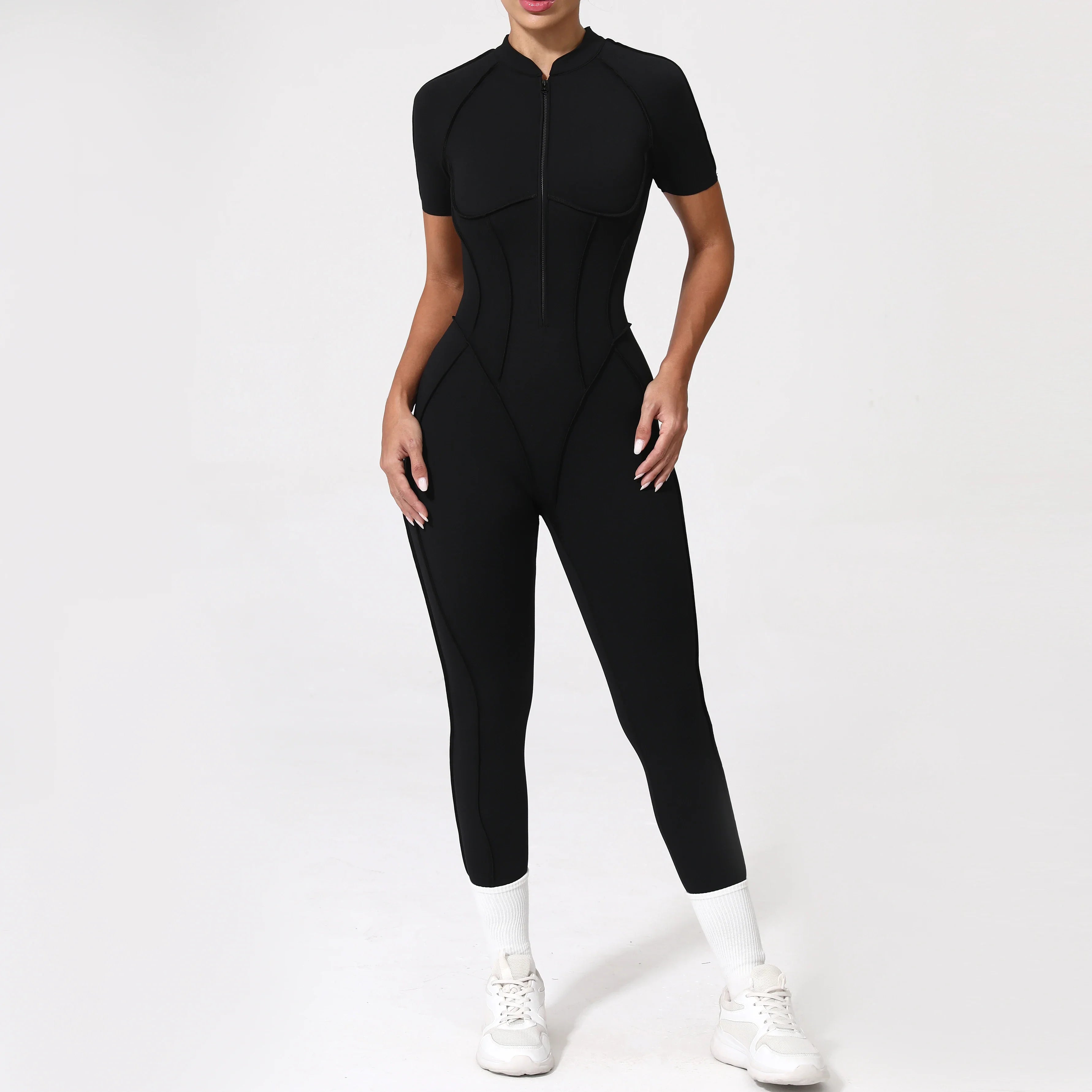 With Zipper Hollow Back Yoga Jumpsuit Sportswear Women Gym Clothes Running Fitness Yoga Backless Bodysuit