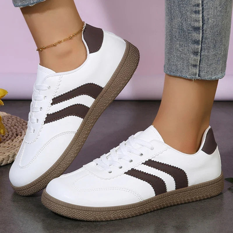 Plus Size 44 Women's Stripe Flats Fashion Lace Up Platform German Training Shoes Women Comfortable Non Slip Low Top Sneakers