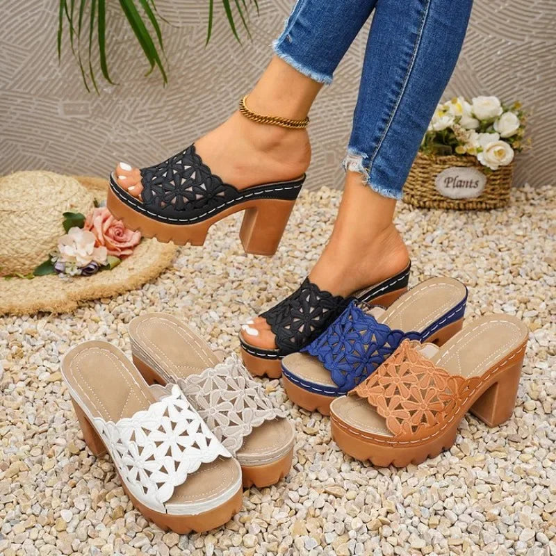 Women'S  Heel   Slip Thick Soled High Heel Casual Shoes Heels Sandals Womens  large size35-43