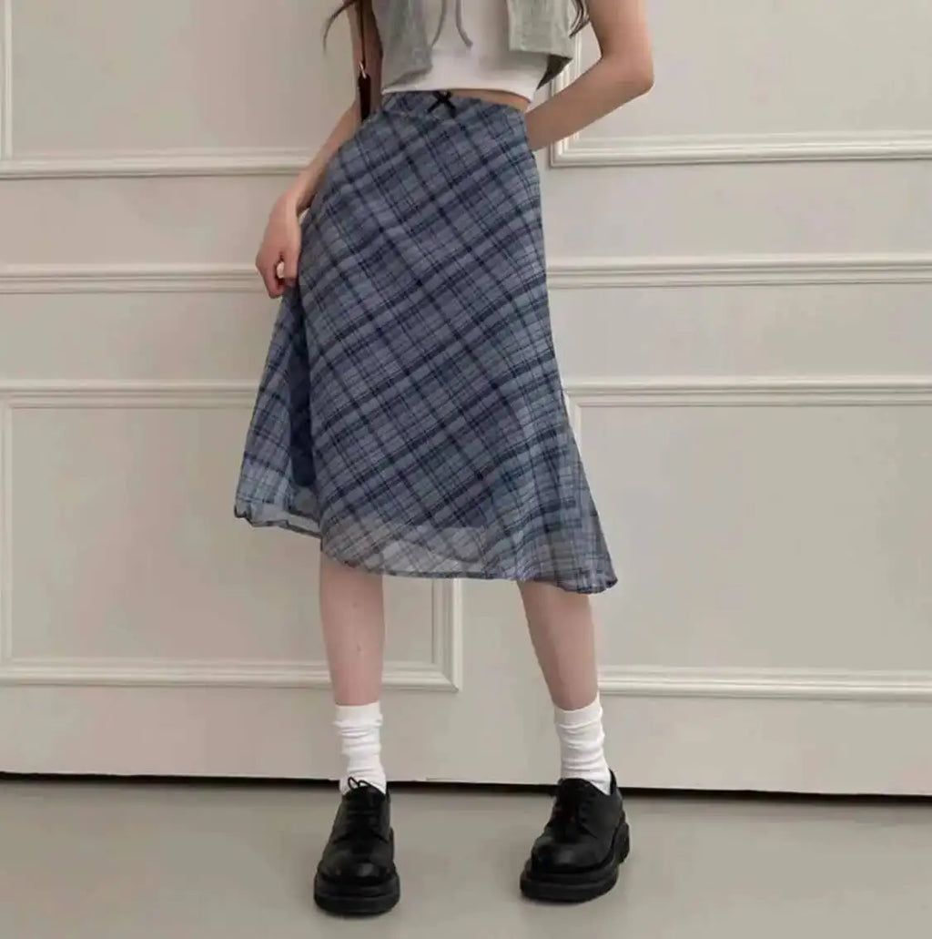 Sweet Skirts Chic Plaid Mini Skirt High Waist A-Line Korean Sle Commute Spring New Arrival Women's Fashion Mid-Length Skirts I3G