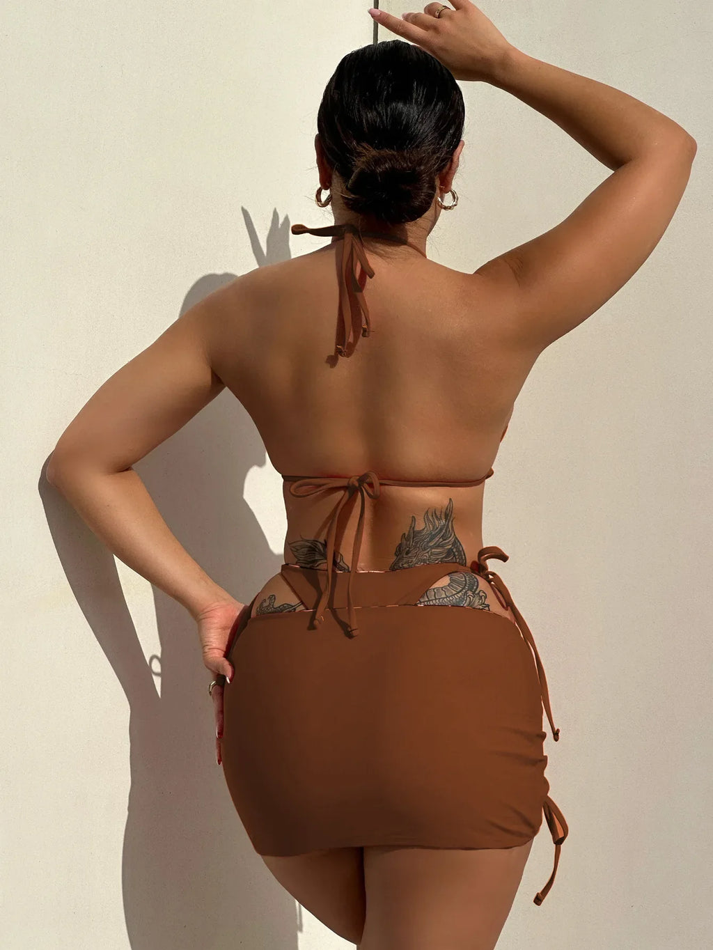 2026 Summer Leopard Print 3 Pieces Suit Swimwear Reversible Sexy Halter Lace-up Bikini Set Drawstring Skirt Cover Up Beachwear