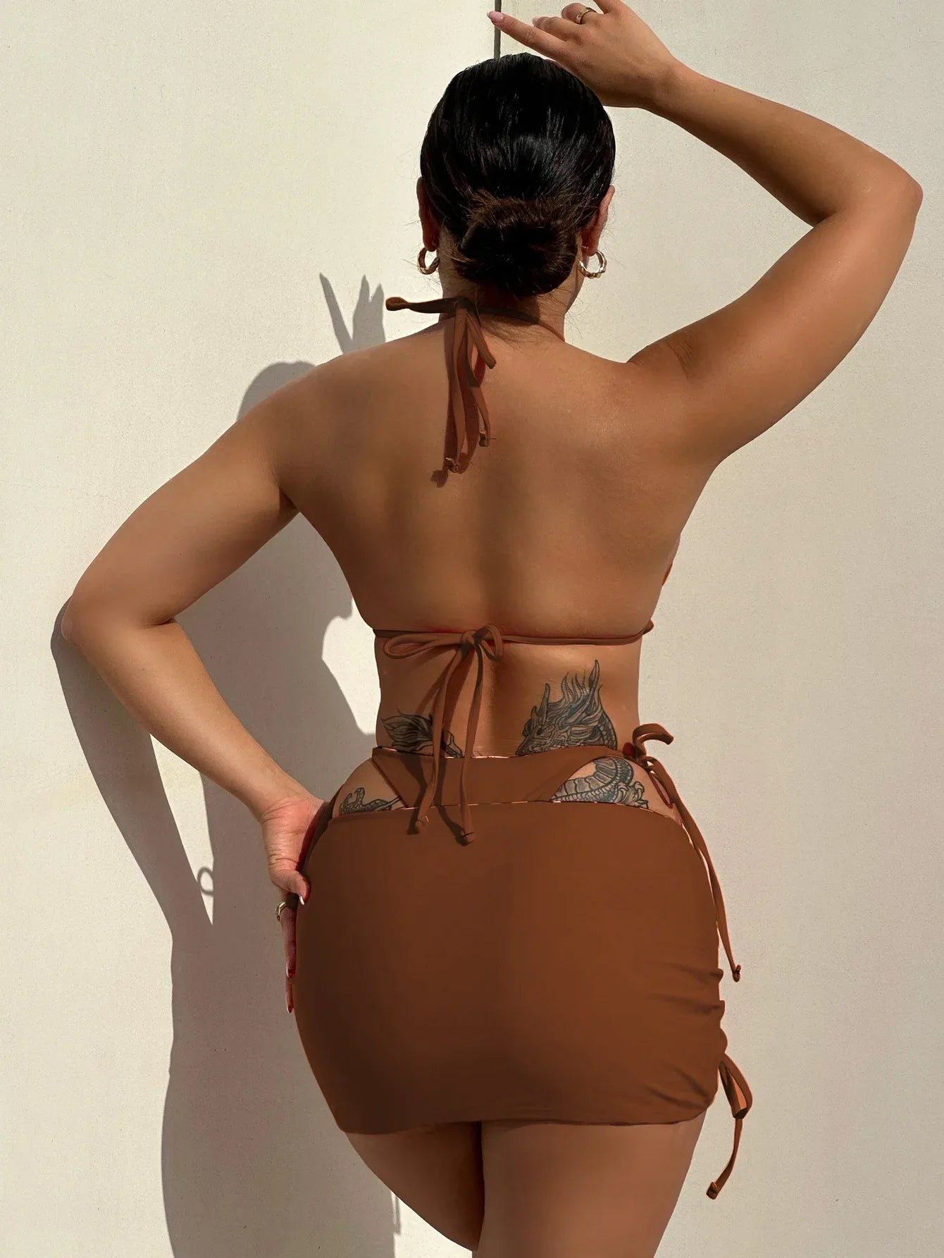 2026 Summer Leopard Print 3 Pieces Suit Swimwear Reversible Sexy Halter Lace-up Bikini Set Drawstring Skirt Cover Up Beachwear