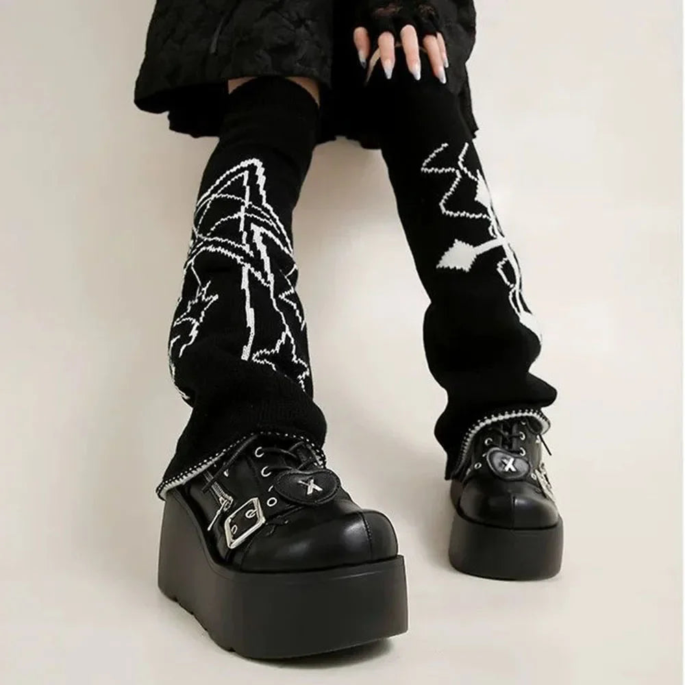 Size 42 Gothic Black Platform Creepers Shoes White Smooth Faux Leather Goth Creepers E-girl Chunky Lace Up Lolita Casual Shoes