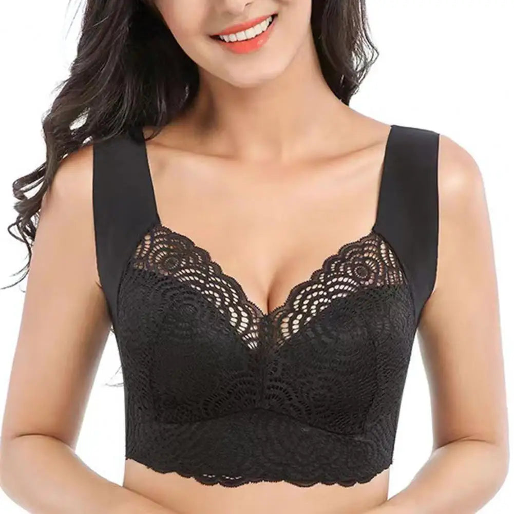 Shockproof Push-up Wireless Yoga Daily Bra Women Bra Wide Shoulder Strap Hollow Out Lace Seamless Thin Anti-exposure Comfort