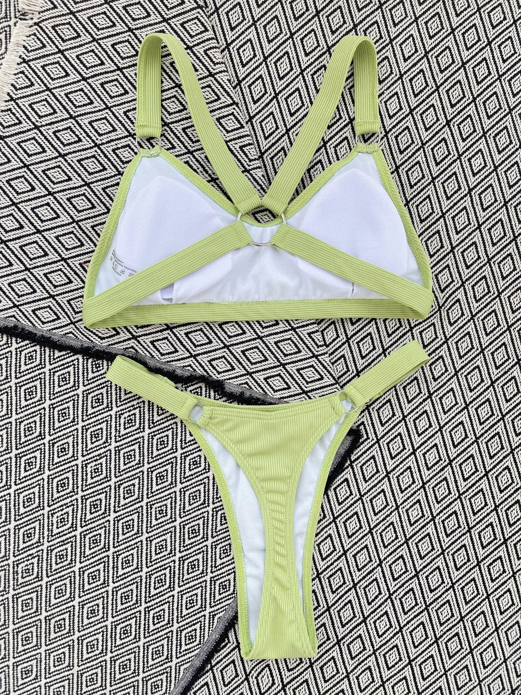 Sexy Ring Linked Backless Bikini Set Women Solid Black White Hollow Out Push Up Micro Swimsuit 2024 Bathing Suit Thong Swimwear