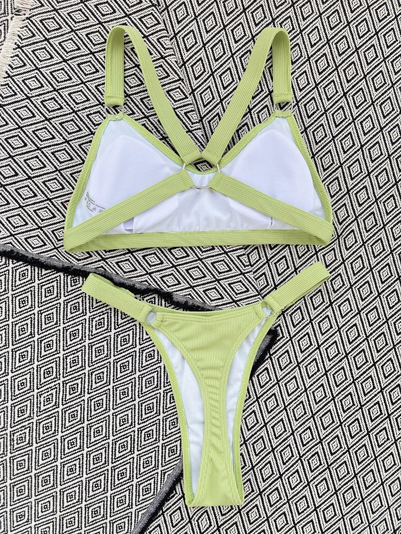 Sexy Ring Linked Backless Bikini Set Women Solid Black White Hollow Out Push Up Micro Swimsuit 2024 Bathing Suit Thong Swimwear