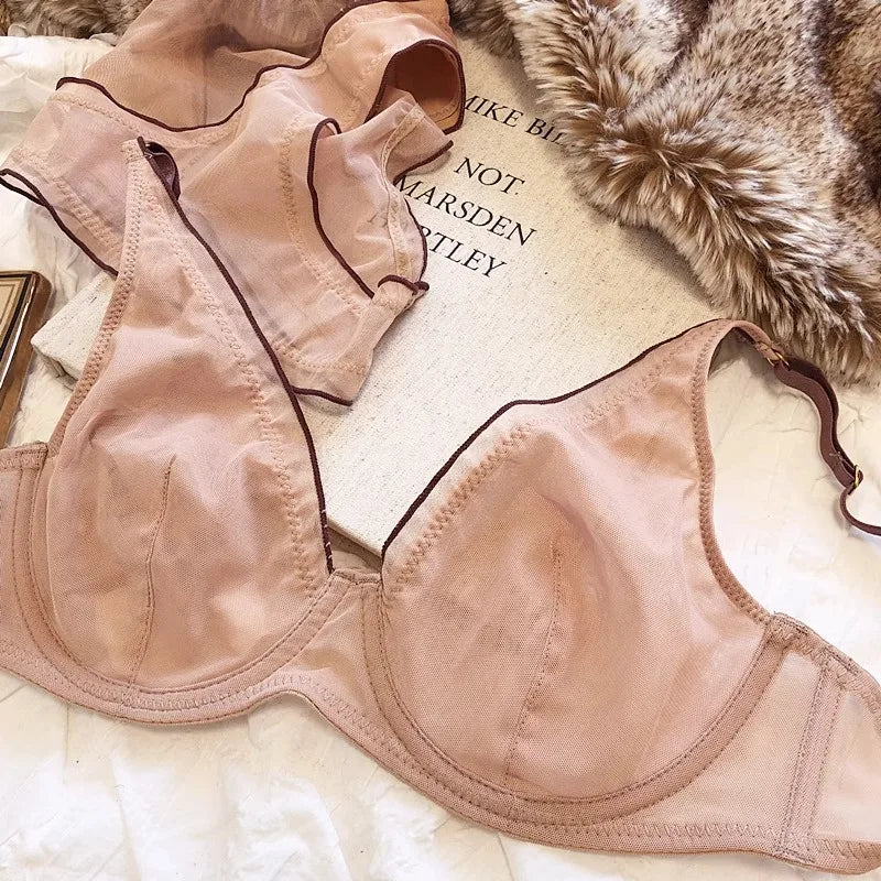 Elegant French Design Minimizer Bra Fashion Triangle Cups Structural Support Ultra Thin Soft Mesh Lingerie Set MOYISU Sexy Tushy