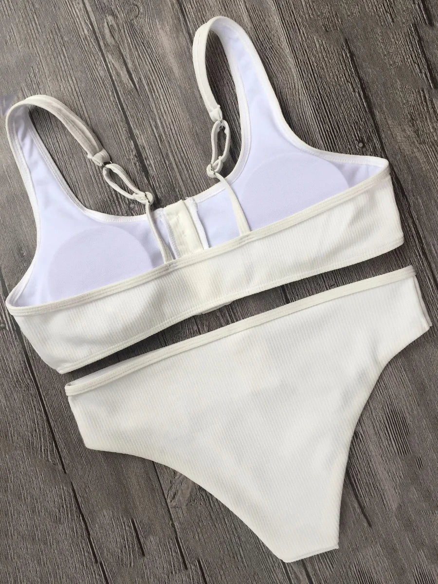 Sexy Sport Button Bikini 2025 Bandeau Swimwear Women Ribbed Swimsuit Female Two pieces bikini set Bathers Push Up Bathing Suit