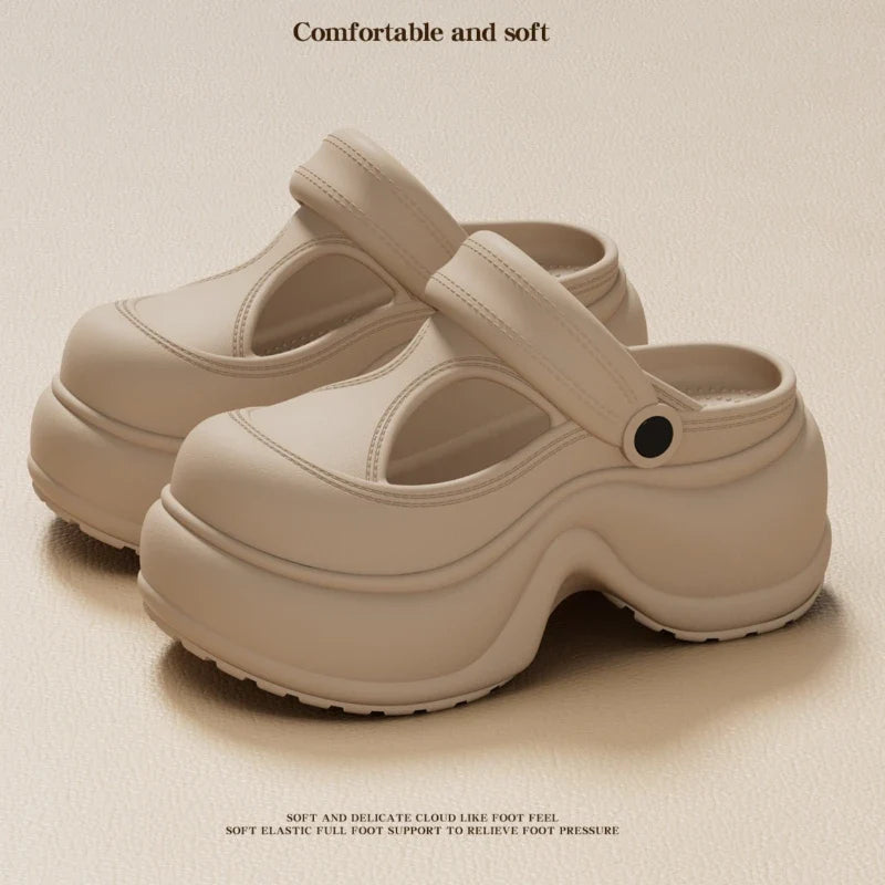Korean style Platform Clogs For Women Indoor Street Shoes Thick Sole Female Leisure Slippers Close Toe Girls Mary Jane Sandals