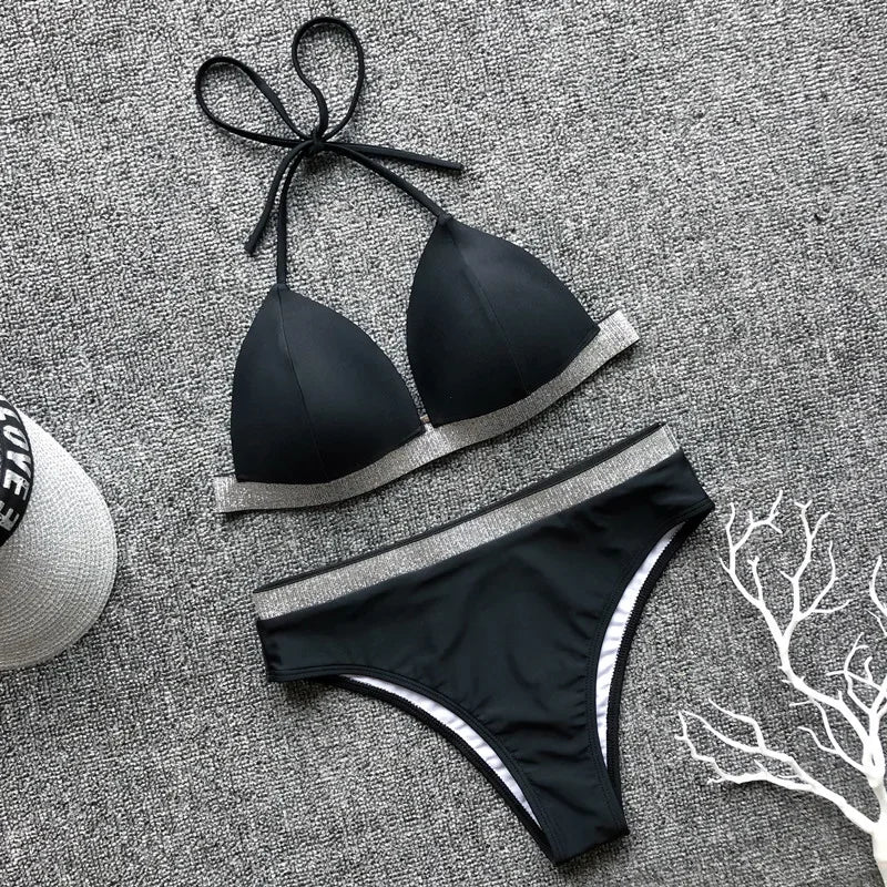 2025 Push Up High Waist Bikini Women Swimsuit Female Swimwear Two Pieces Bikini Set Halter Bra Cup Bathing Suit Swim Beach Wear