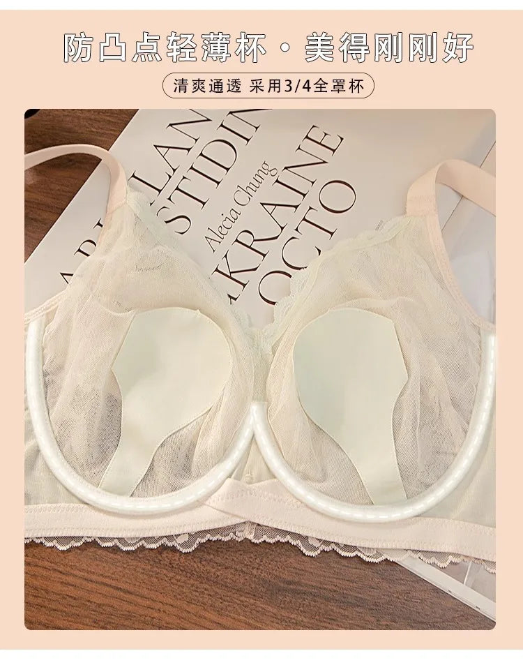 Plus Size Wireless Bra Women Summer Thin Minimizer Large Bust Support Side Coverage Anti Sagging Adjustable Straps Comfort White