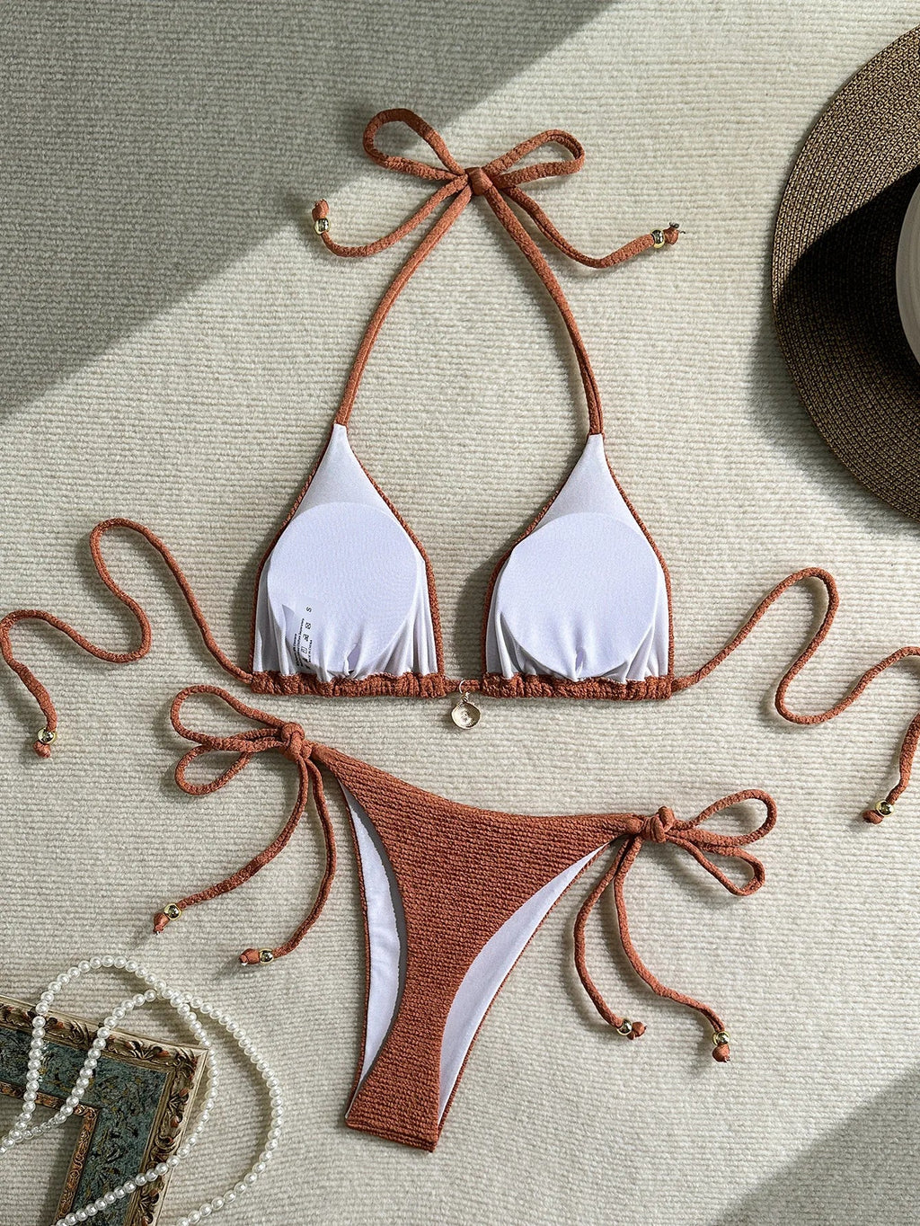 Sexy Pink White Bikini Set 2026 Women Shell Ornament Push Up Tie Side Thong Swimsuit Summer Bathing Suit Holiday Micro Swimwear